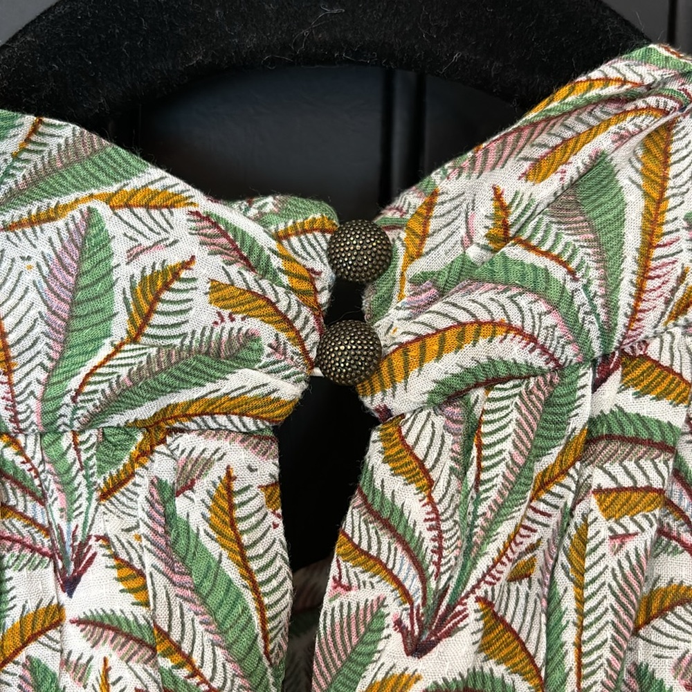 REDUCED Anthropologie Maddie High Neck Romper, leaf green print - Picture 6 of 9